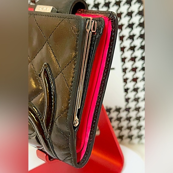 CHANEL Wallet Quilted Leather Purse Cambon CC Compact Black - Picture 12 of 14